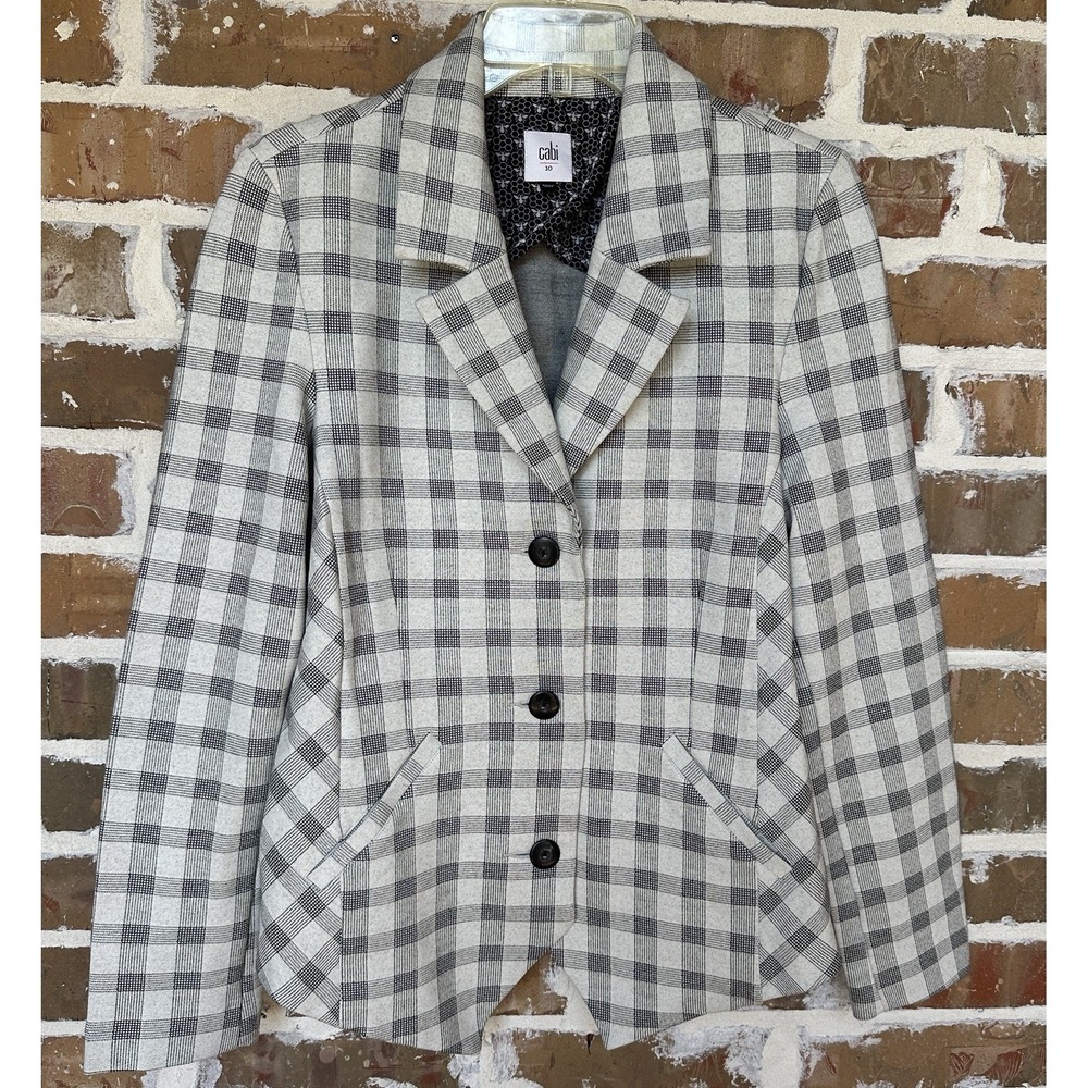 Cabi Valentina Peplum Jacket Size 10 Jersey Ponte Knit Checkered Blazer EUC - Picture 3 of 15
